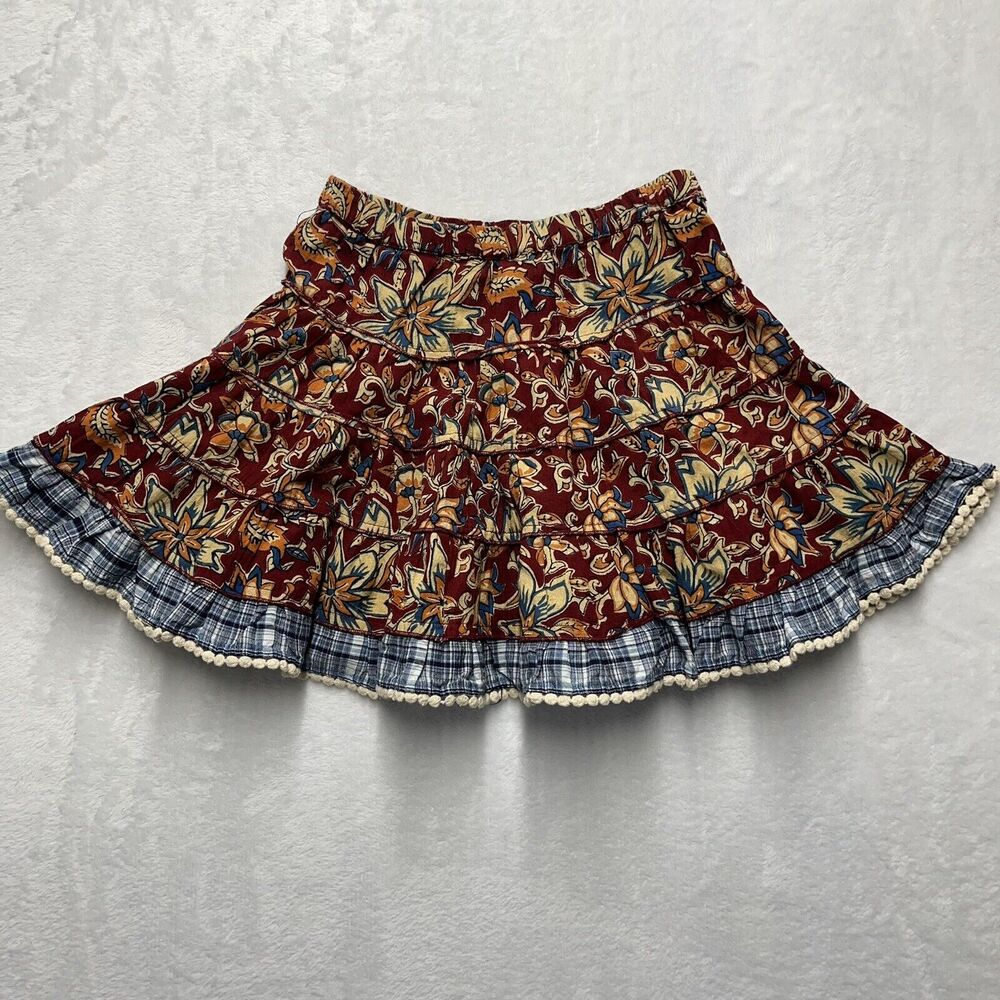 Mimi & Maggie Ruffle Skirt Girls Size 6 Boho Plaid Floral Tiered - Picture 2 of 6
